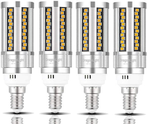 DragonLight 15W 3000K Warm White Super Bright Corn LED Light Bulbs Fanless 1800LM E12 Base Pack of 4 - UL listed