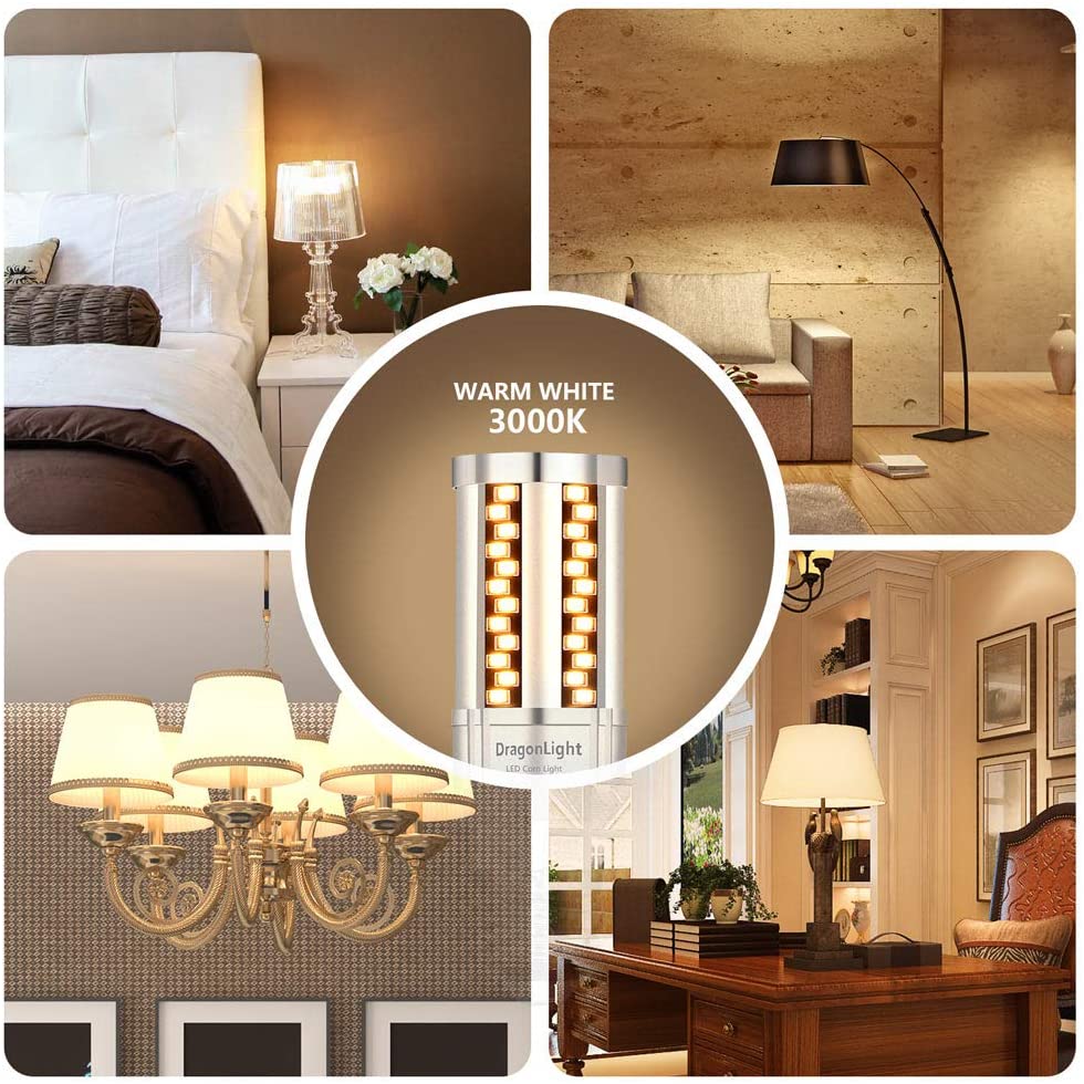 DragonLight 15W LED Corn Bulbs Fanless 3000K Warm White E26 Base 1800LM [Pack of 4] - UL listed