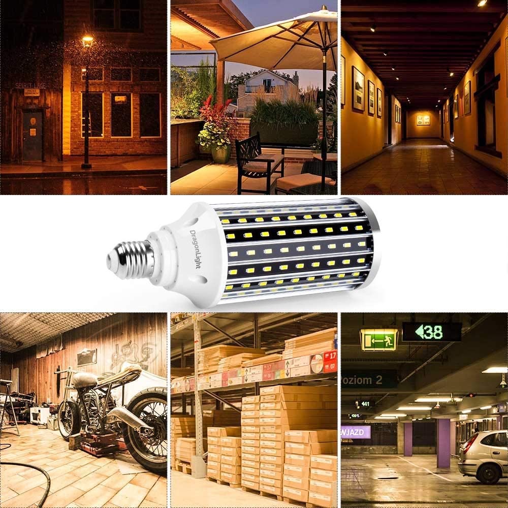 DragonLight 50W LED Corn Bulbs 3000K Warm White E26/E39 Base 5,000LM [Pack of 2]