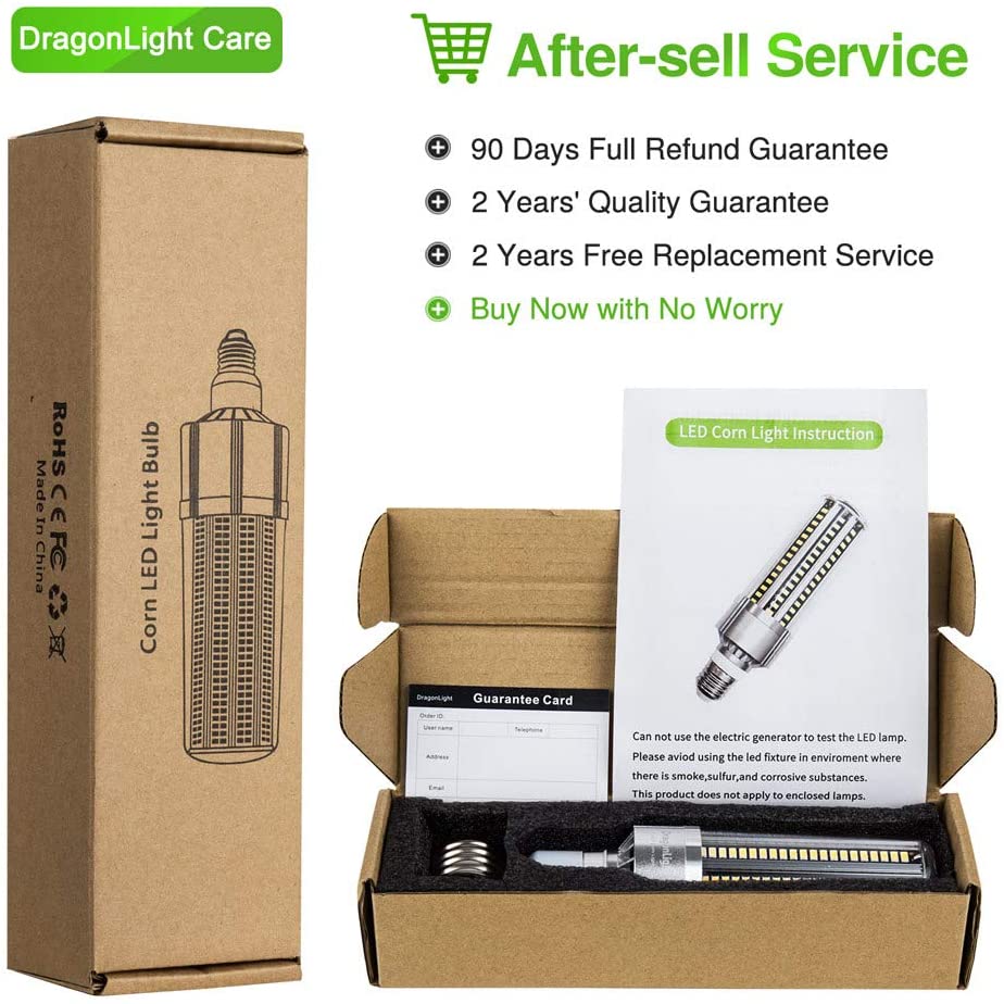 DragonLight 50W LED Corn Bulb 6000K Daylight E26/E39 Base 6,000LM - UL Listed