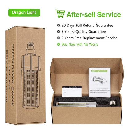 DragonLight 120W Commercial Grade LED Corn Bulb Fanless 3000K Warm White E26/E39 Base 14,400LM - UL Listed