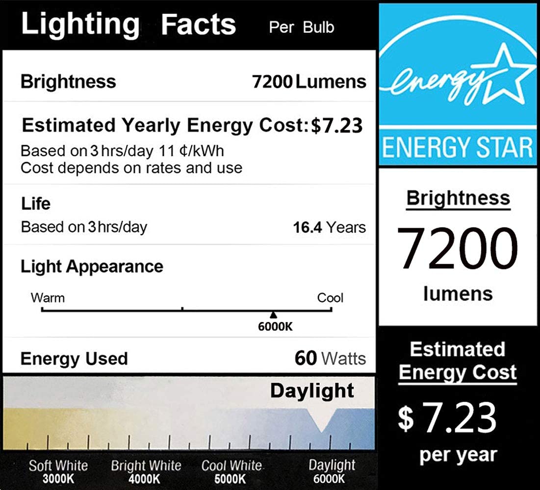 DragonLight 60W LED Corn Bulb 6000K Daylight E26/E39 Base 7,200LM - UL Listed