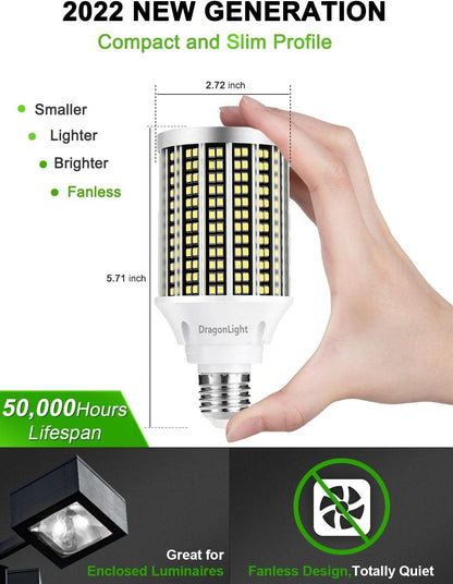 DragonLight 30W LED Corn Bulbs 3000K Warm White E26 Base 3,600LM [Pack of 2]