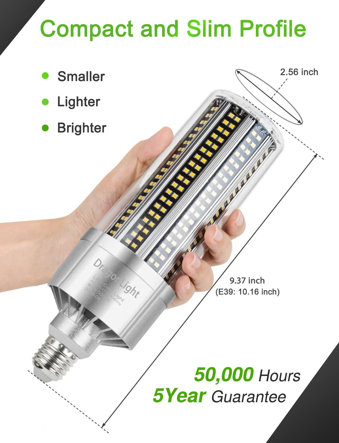 DragonLight 80W Commercial Grade LED Corn Bulb 5000K Daylight E26/E39 Base 9,600LM - UL Listed