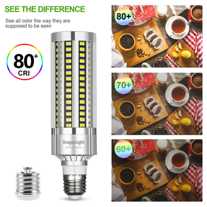 DragonLight 60W LED-Maiskolbenlampe, lüfterlos, 5000K Tageslicht, E26/E39-Sockel, 7200LM - UL-gelistet